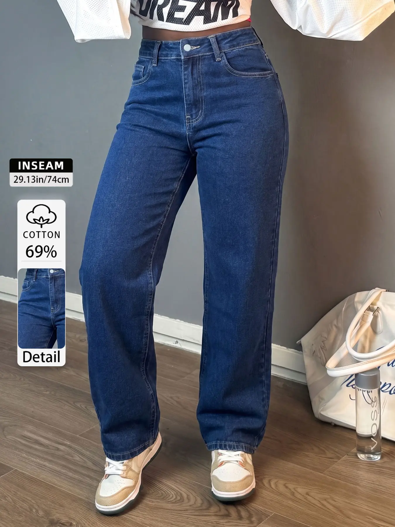 Women's High Waist Straight Leg Jeans, Stretchy Everyday Denim Pants for Latinx Heritage, Summer Vacation, Fiesta, Party Night, Quinceañera & Club, Trendy Casual Streetwear