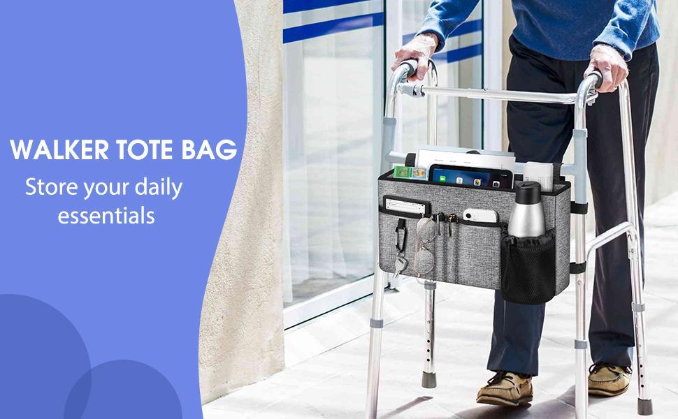 SUNDAY MIRTH Large Walker Tote Bag with Cup Holder, Folding Walker Attachment Hands-Free Storage Basket Mobility Aid Accessory Pouch for Elderly, Senior, Purple SUNDAY MIRTH Large Walker Tote Bag with Cup Holder, Folding Walker Attachment Hands-Free Storage Basket Mobility Aid Accessory Pouch for Elderly, Senior, Purple
