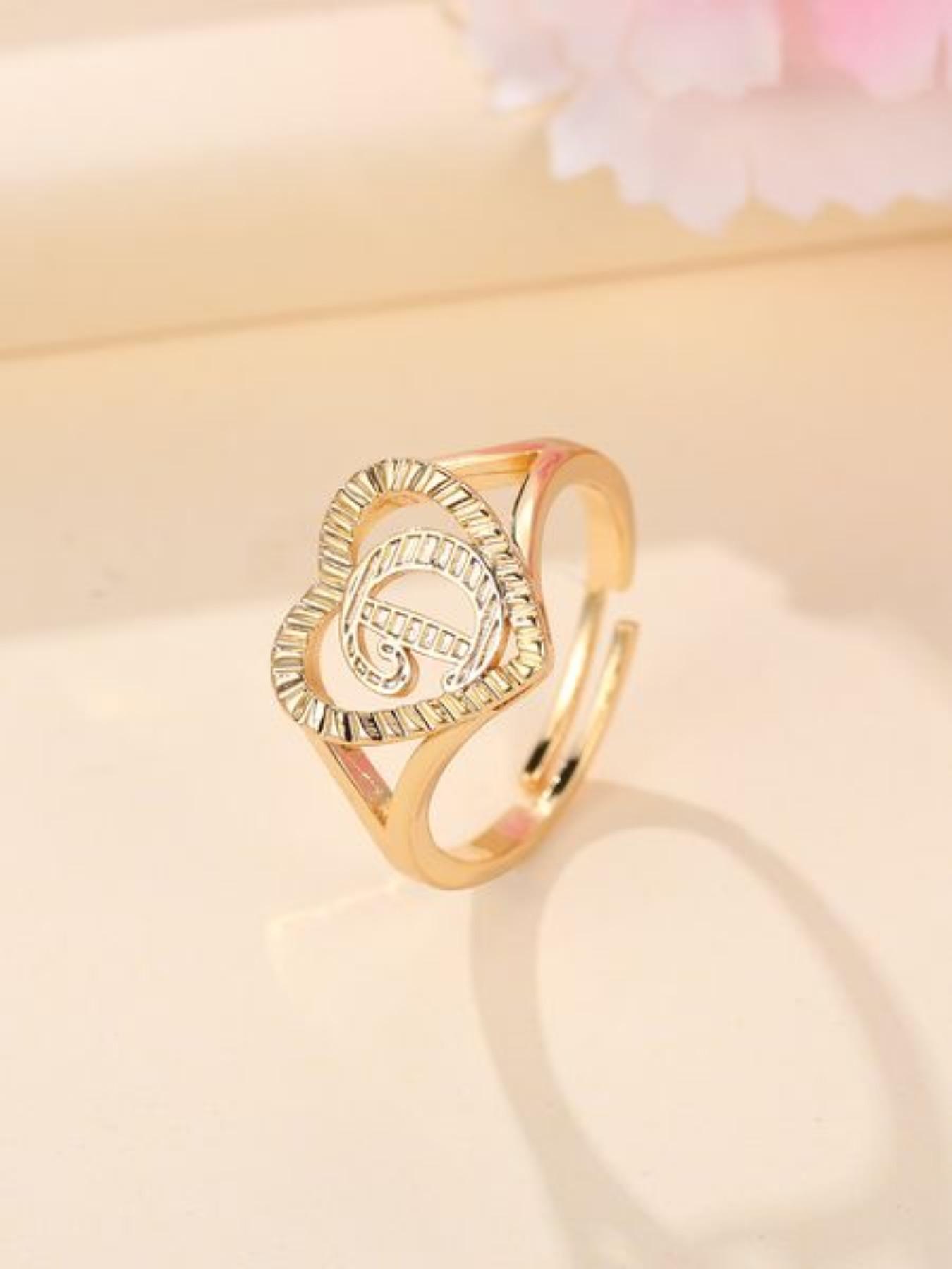 Fashion Heart Shaped Hollow Out Letter Design Cuff Ring, Texture Metal Decor Ring, Fashion Accessories For Women & Girls