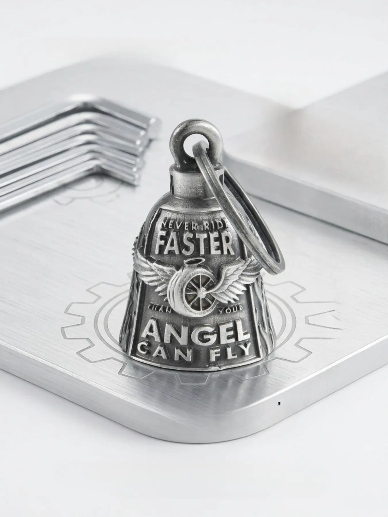 Christmas/Halloween Bell, Durable And Compact, Guardian Motorcycle Bell/Key Chain for Women Men W/Hanger,Biker,Riders,Good Luck Riding Spirit Bell Festive Motorcycle Accessories, Keychain Pendant, Keychain Accessory, Key Ring Accessory