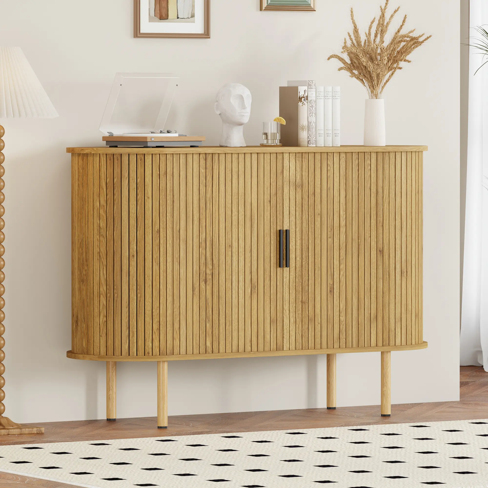 47" Sliding Door Sideboard Buffet – Mid Century Storage Cabinet for Dining Room, Living Room & Entryway | Hidden Storage, Soft-Close, Easy Assembly