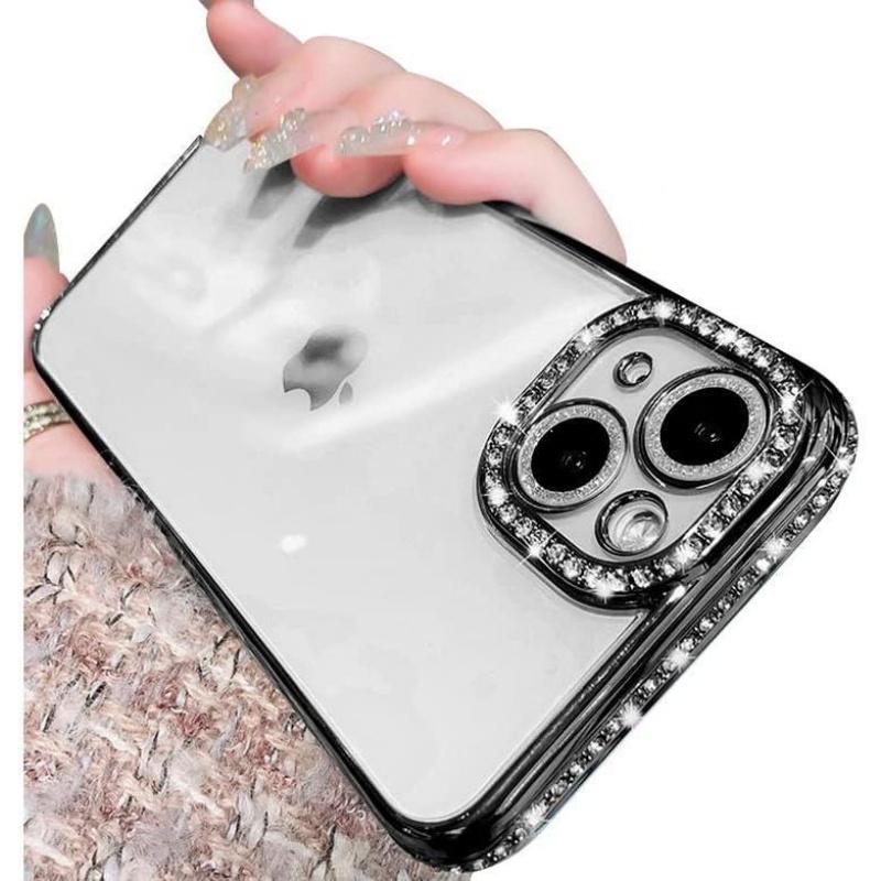 Transparent bling diamond phone case,Compatible with iPhone17Promax/16Pro/15Plus/14/13/12 series Case,Luxury Glitter Bling Sparkly Diamond Electro Plated Frame Edge Border Full Body Protective Clear Soft Shockproof Cover Phone Case