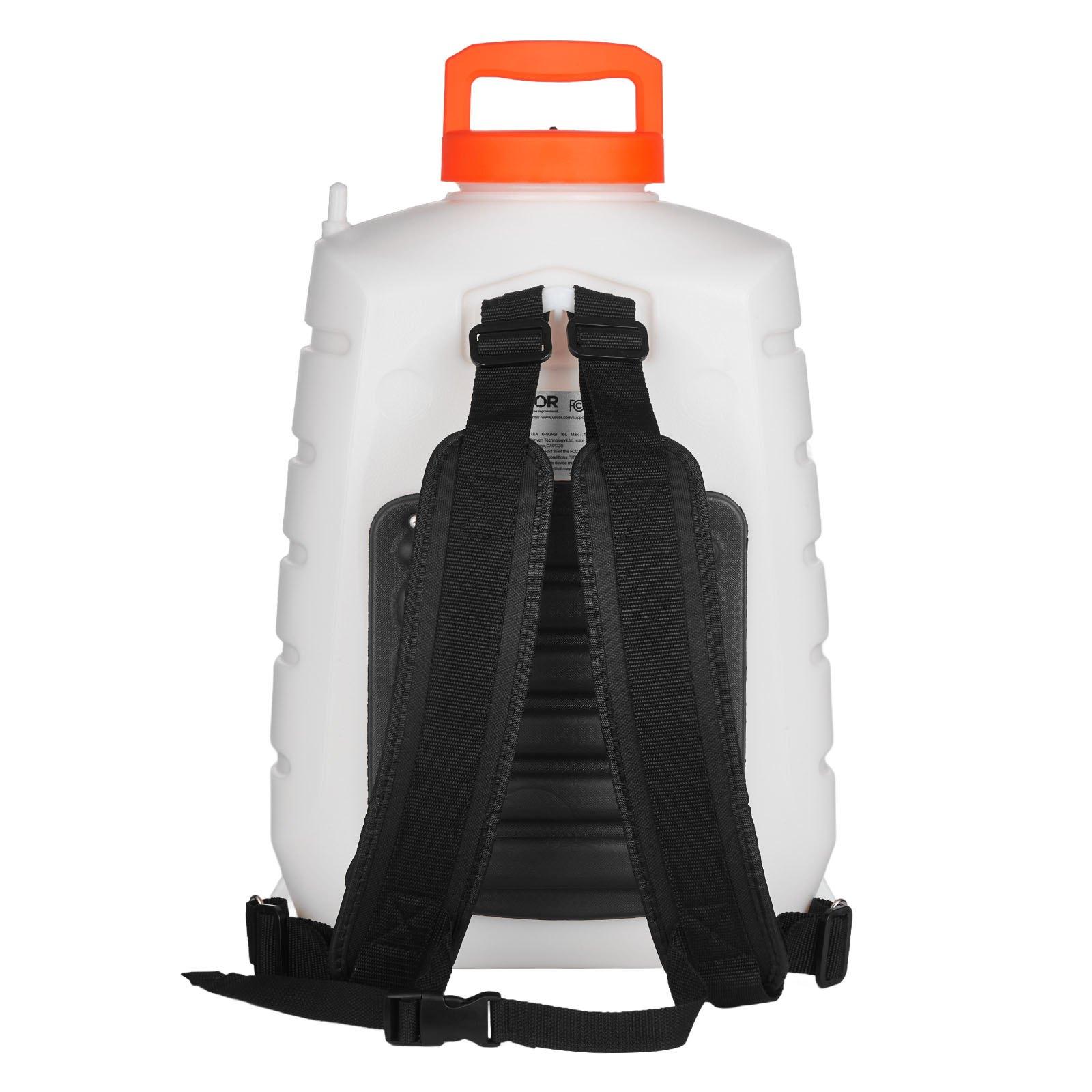 VEVOR Battery Powered Backpack Sprayer, 0-90 PSI Adjustable Pressure, 4 Gallon Tank, Back Pack Sprayer with 8 Nozzles and 2 Wands, 12V 8Ah Battery, Wide Mouth Lid for Weeding, Spraying, Cleaning