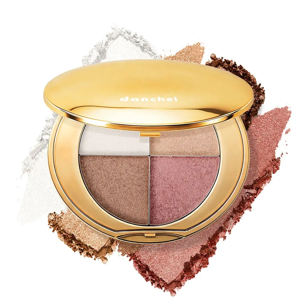 danchel 4‑Color Eye & Cheek Highlighter Palette, 4 Pro‑Curated Shades for Highlighting, Sculpting & Strobing, Buildable Fine Shimmer, Silky Lightweight Powder, Compact Portable Design for Daily & Travel Makeup