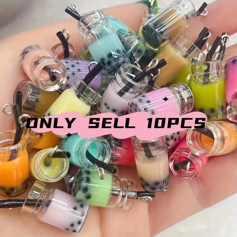 Random Color 3D Resin Pendant Art Charms, Beads Charms, Colorful Bubble Tea Designs, DIY Jewelry Making Supplies for Keychains & Phone Case, Craft Embellishments, Charms For Crafts