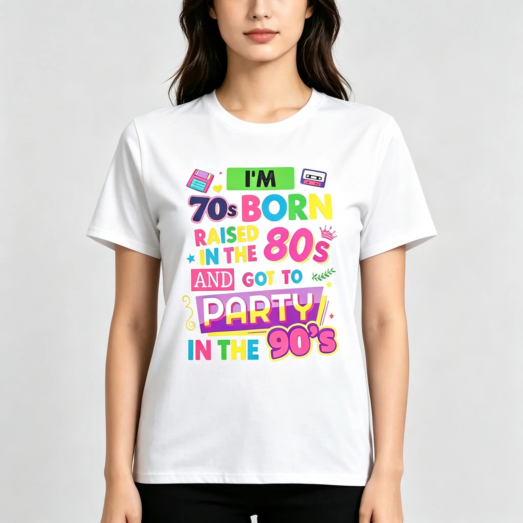 90s Rave Festival T Shirt Womens Cotton Graphic Tee Party Outfit Summer Casual Short Sleeve