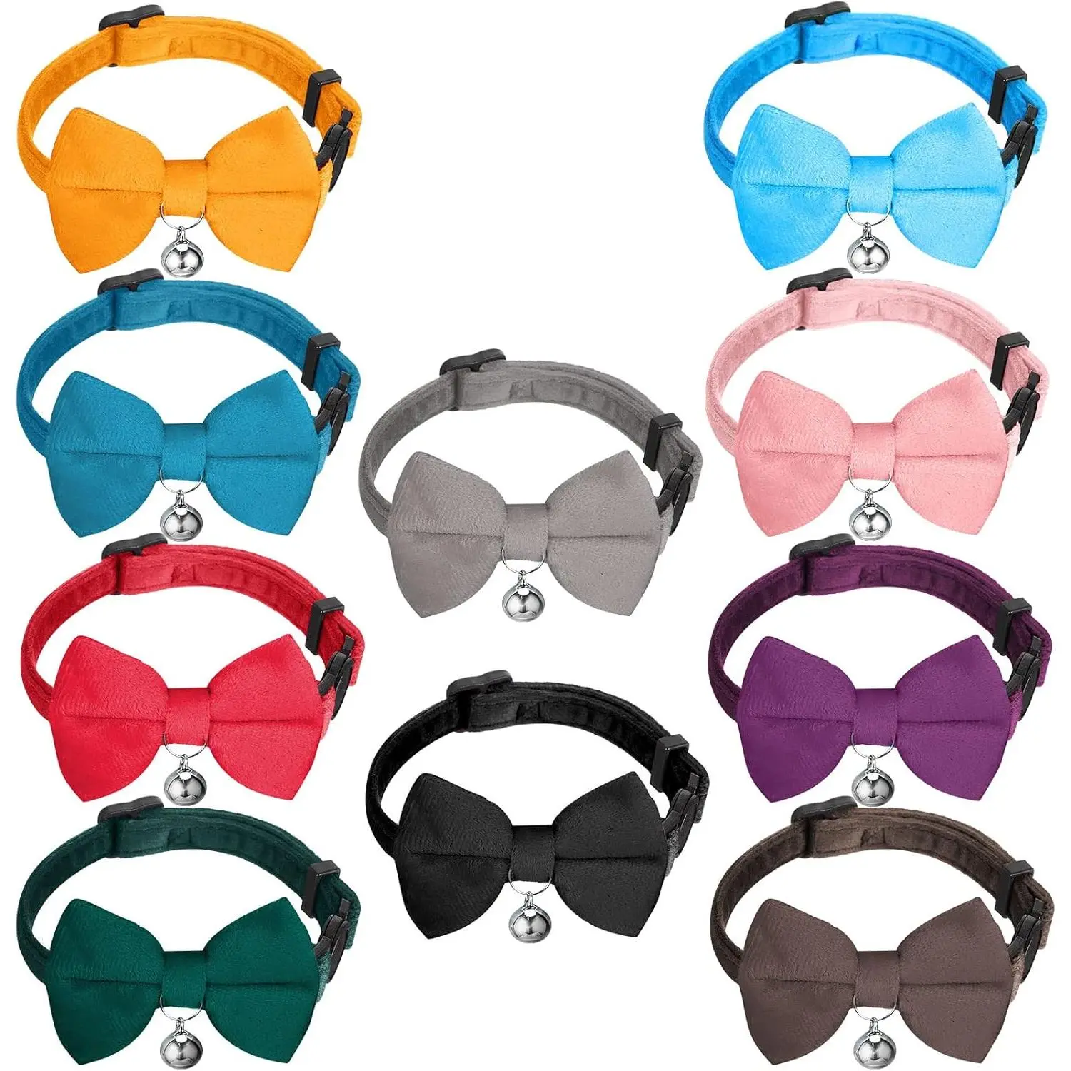 10 Pieces Cat Bowtie Collars with Bell Solid Colors Kitten Bow Breakaway Cat Bowtie for Boys Girls Adjustable Pet Collar with Safety Buckle Kitten Puppy Pet Accessories