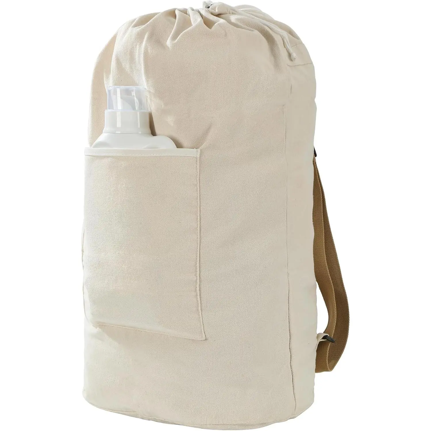 Men's Accessories Canvas Laundry Bag - Washable Laundry Backpack, Adjustable Straps, Large Front Pocket, Drawstring Closure (Beige, X-Large)
