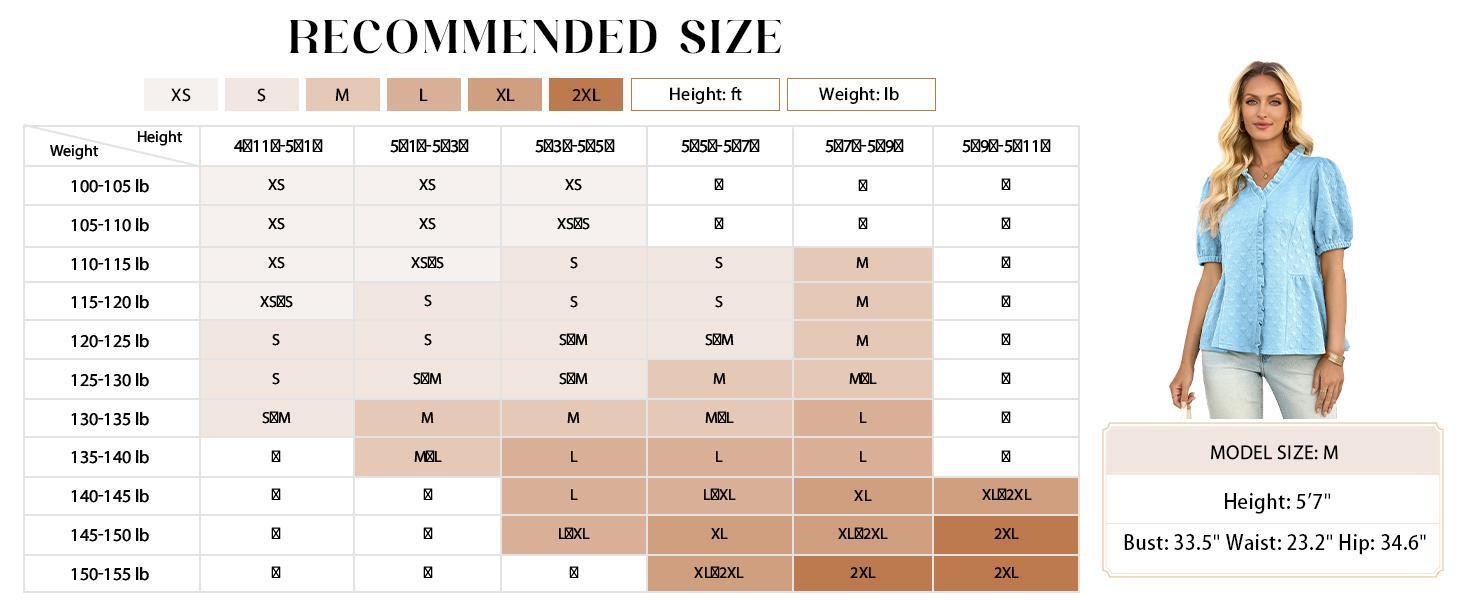 Fashare Womens Peplum Puff Sleeve Tops Dressy Casual Summer Textured Blouses V Neck Ruffle Pleated Shirts