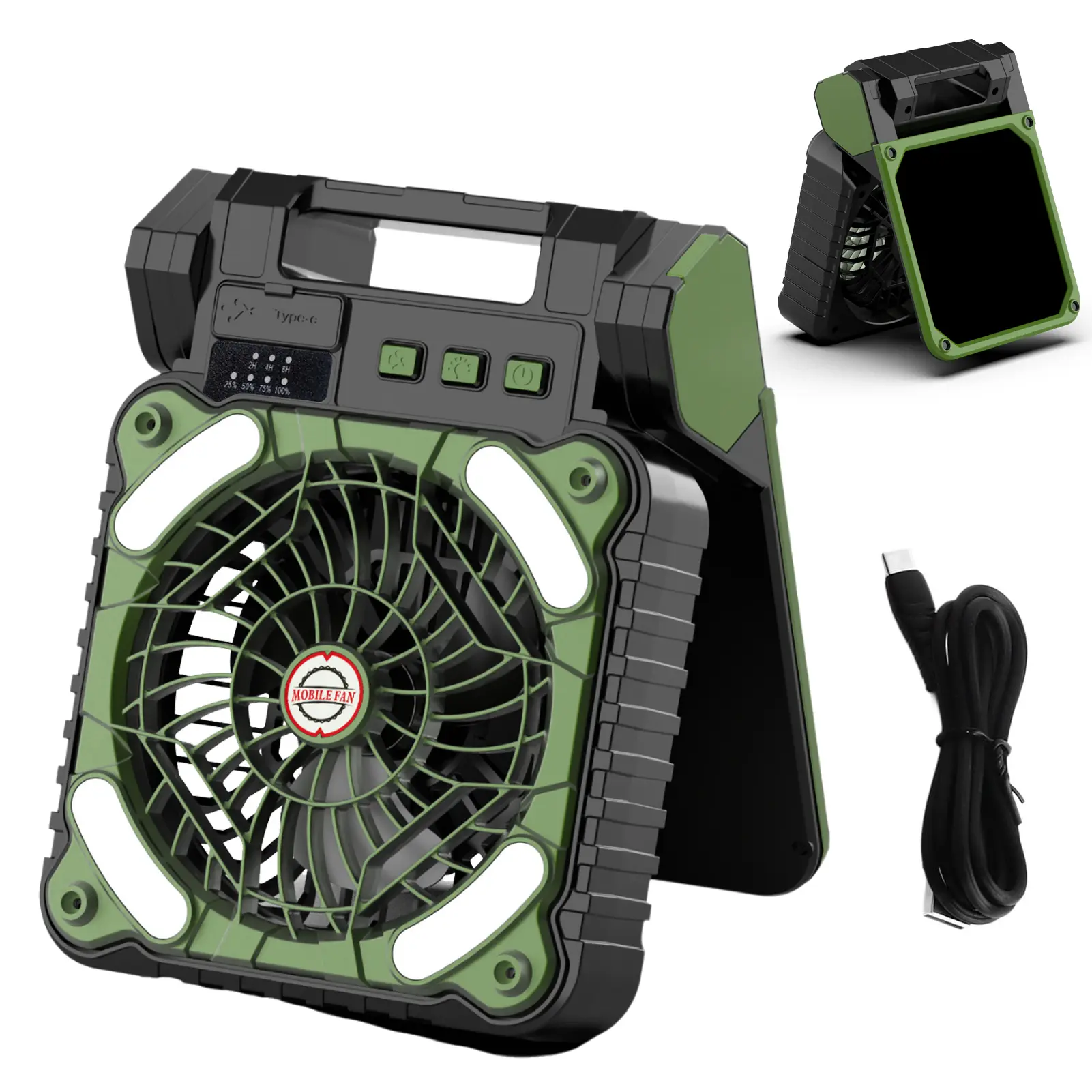 20000mAh Built-in Batteries Solar Portable Camping Fan, Ultra Quiet <25dB, 2-4-8H Timer, LED Light, USB Cable, ABS Material, Support Working While Charging for Outdoor, Bedroom Use, Plastic, 10000Mah, Built-In Li-Ion