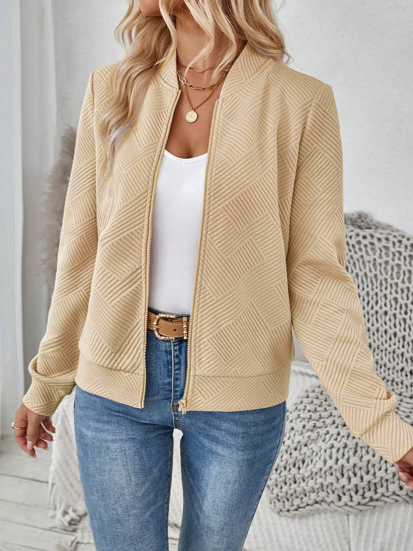 Women's Elegant Knit Zipper Jacket Coat, Casual Everyday Fall Winter Outerwear, Perfect for Daily Wear & Layering, Stylish Ladies' Fashion Knitwear