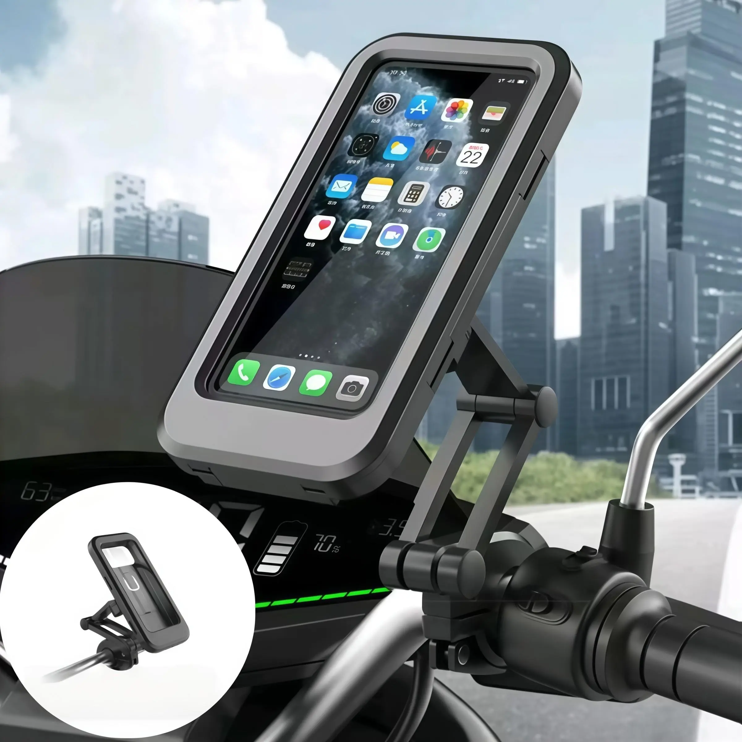 Waterproof Motorcycle Phone Holder, Rotatable Touch Screen Bike Mount, Universal Shockproof Rainproof Case for Scooters, Atvs, Mountain Bikes