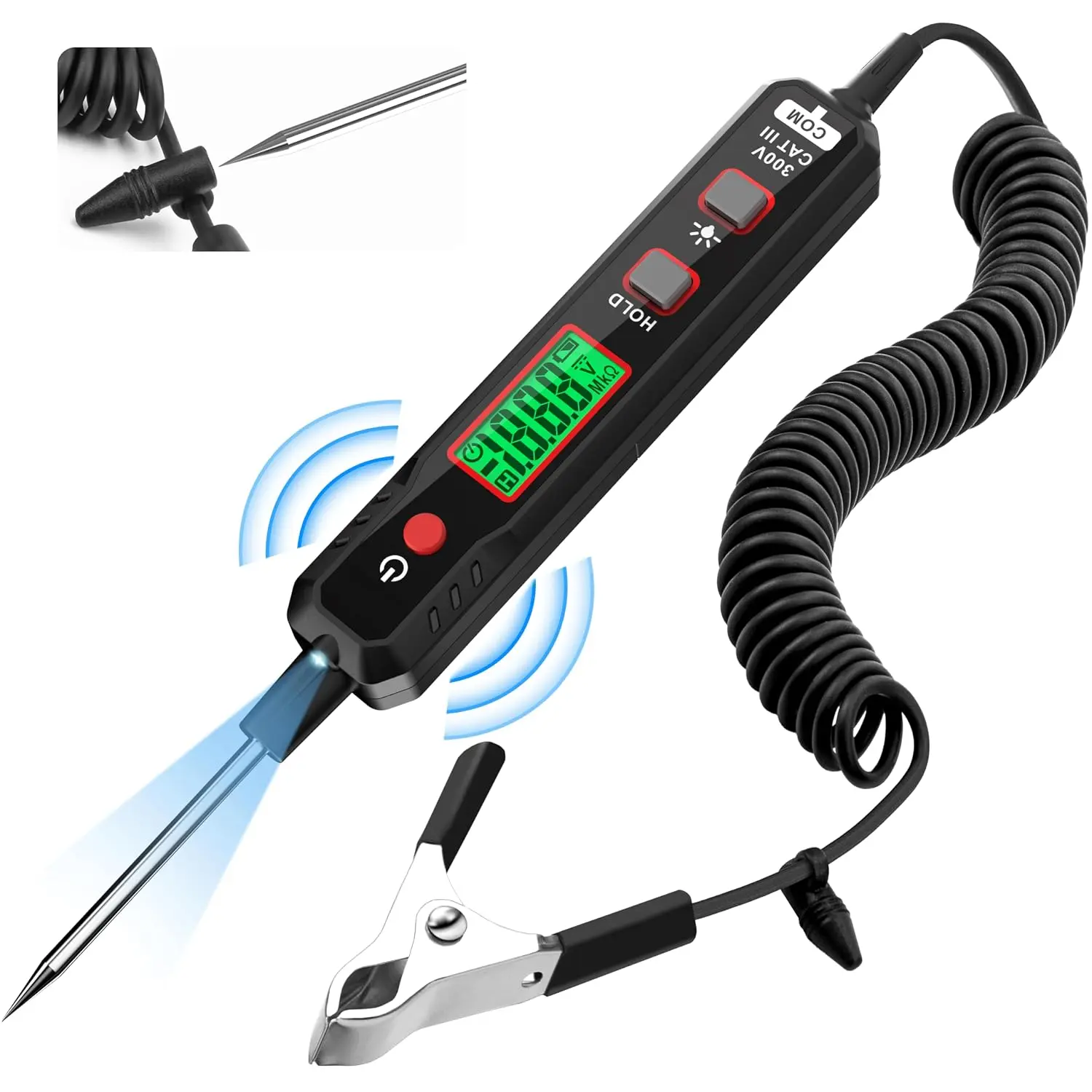 0.8V-100V DC  Automotive Test Light, Buzzer Circuit Tester with  Probe, Bidirectional  Tester with Flashlight, Electric Test Pen for   Polarity Continuity