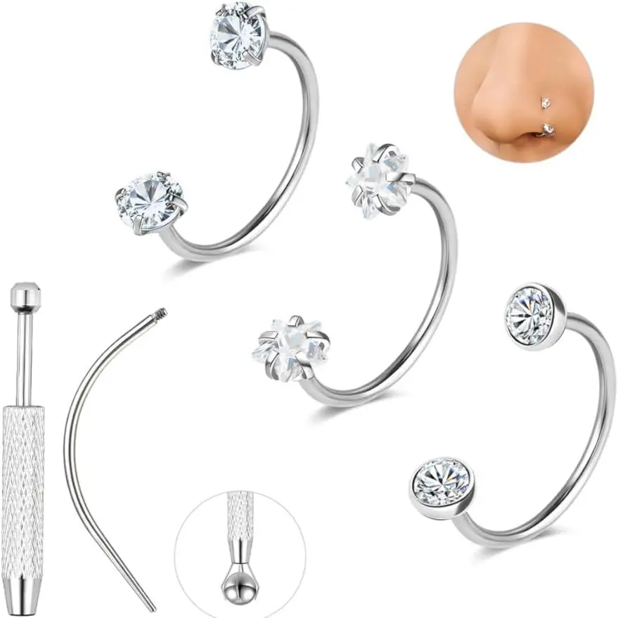 18G Horseshoe Nose Rings Studs 8mm/10mm Stainless Steel Internally Threaded Nose Rings Double  Horse Shoe Nose Ring Cartilage Tragus Earrings Hoops Helix Lip   for Women Men