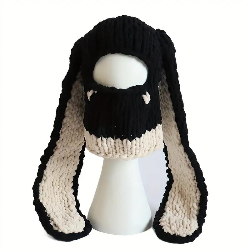 New Sweet Cool Spicy Handmade Thickened Fleece Warm Hat Devil Horn Mask Long Ears Heart Bunny