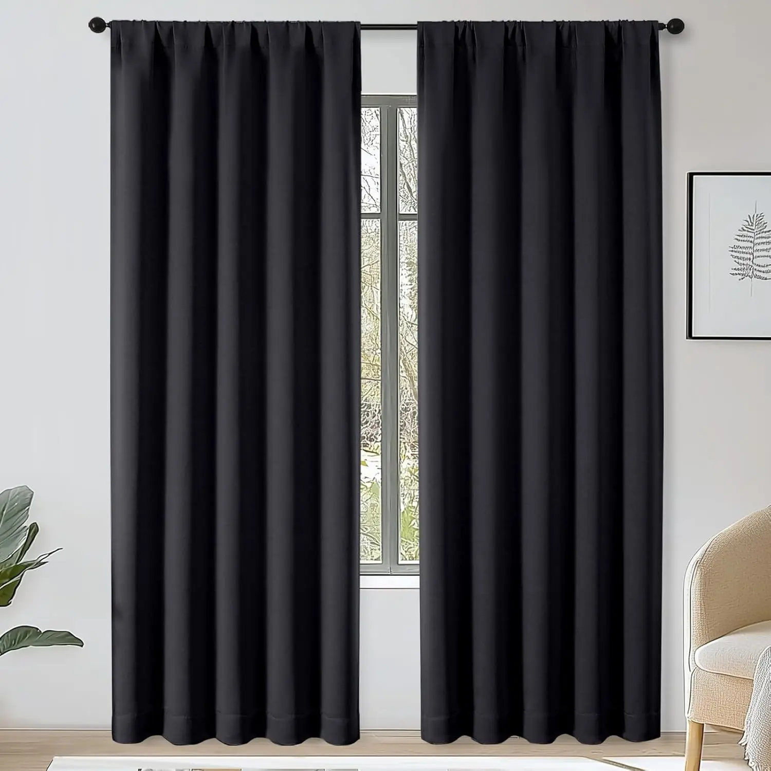 Sally Black Blackout Curtains - 2-Panel Set, 50in W x 84in L, Casual Bedroom/Living Room Light Blocking Drapes with Middle Layer, Thermal Privacy Focus Window Treatment