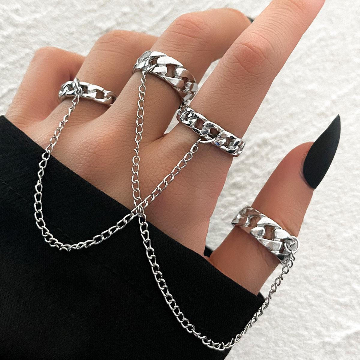 Chain Punk Wrist Ring Skeleton Bracelet For Men Ring Charm Bohemian Couple Emo Fashion Jewelry Pulsera Mujer 2023 Ladies New