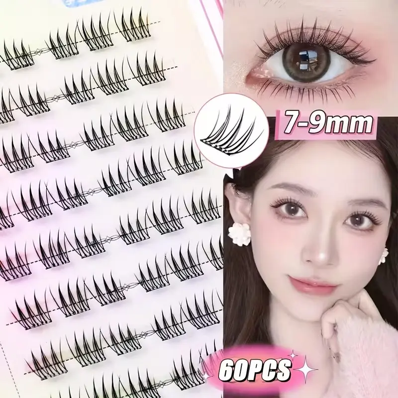 60 Pairs Self-Adhesive False Lashes, Soft Natural Look, Ideal for Beginners, Single Curl, No Glue Needed, Easy Application
