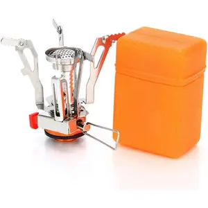 Portable Camping Stove, Backpacking Stove with Piezo Ignition, Stable Support and Wind-Resistant Design for Outdoor Camping, Hiking, Cooking, Backpacking, Picnic and Travel Meals