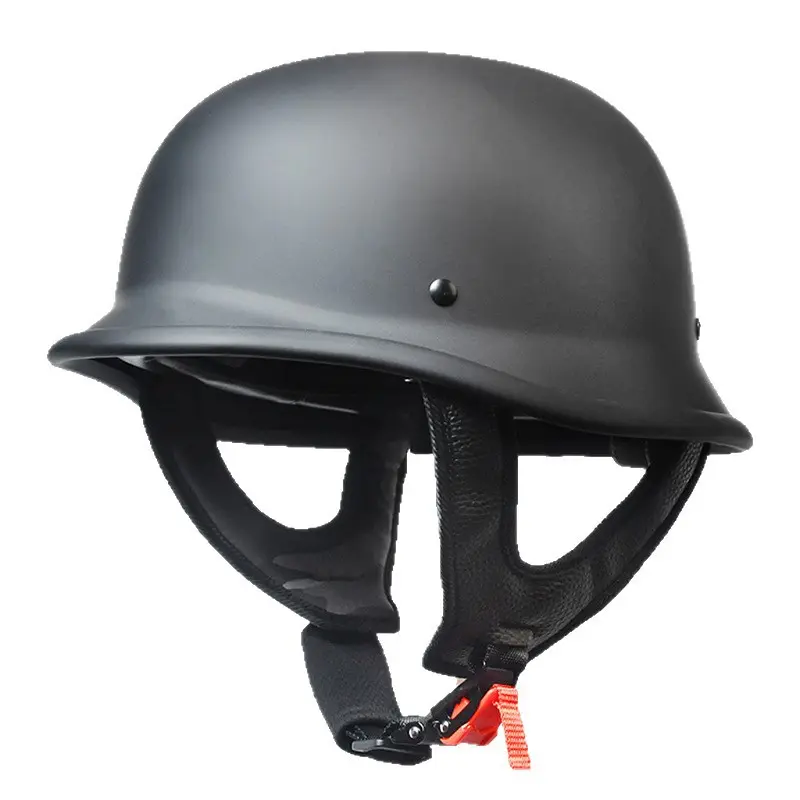 Men's Teflon-PVC Open Face Half Shell Helmet, Metallic Bright Black, Gangster Slim Style, Adjustable Strap, Shock Absorb, Breathable, 30*23cm, Sun Protection for Summer Motorcycle & E-Bike Daily Riding