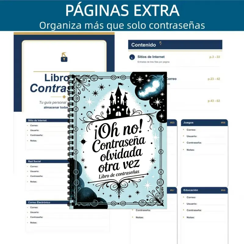 1 Spanish Password Book/Notebook - German Spiral-bound A5 Diary with Password/Address/Phone Pages, Customizable Vintage Security Diary, Suitable for Seniors, Retro-style Computer & Office Gift