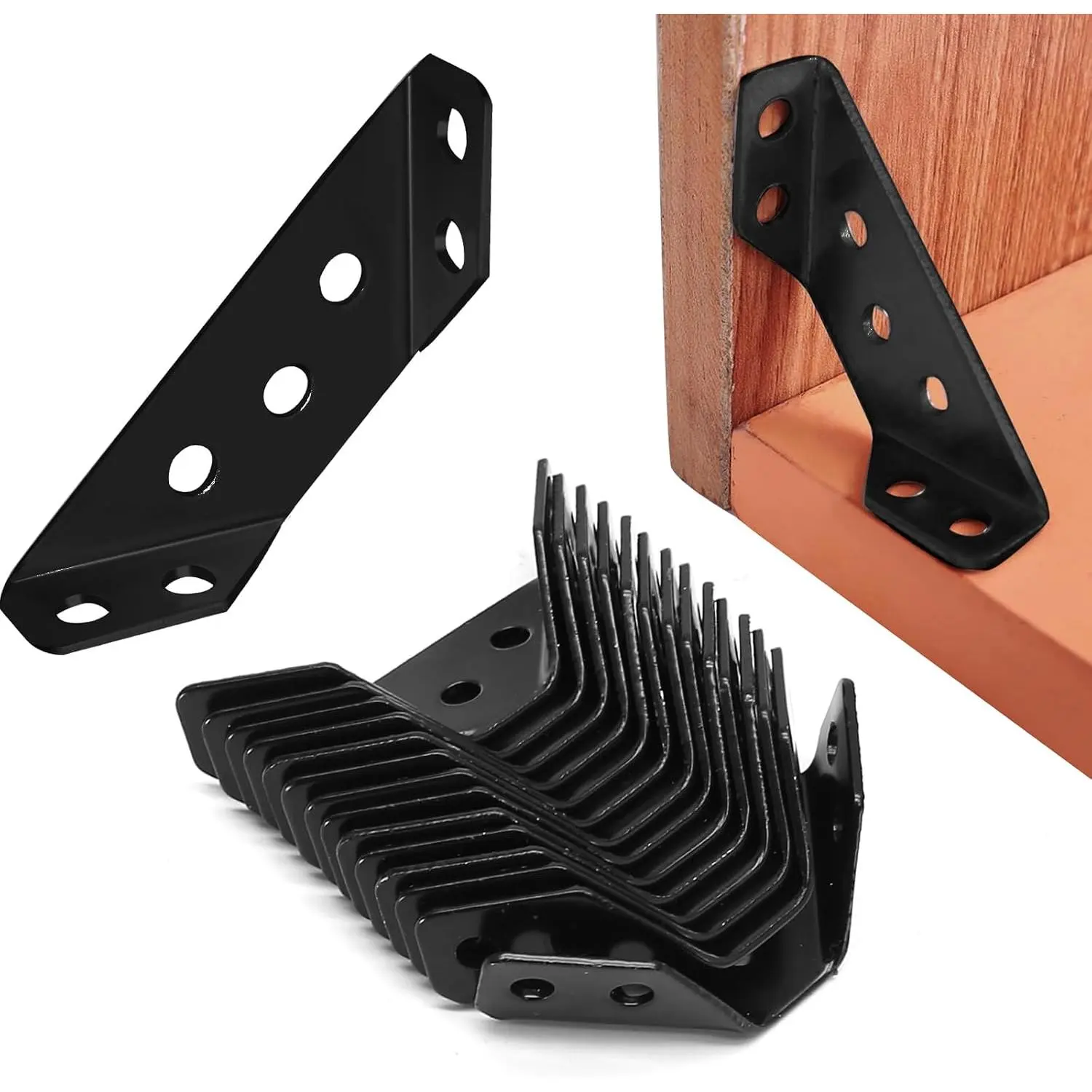 24 count Stainless Steel Furniture Corner Connector, Black Shelf Brackets Metal Corner Brackets for  L Bracket with Screws, Three Sided Fixation 90  Right Angle Bracket