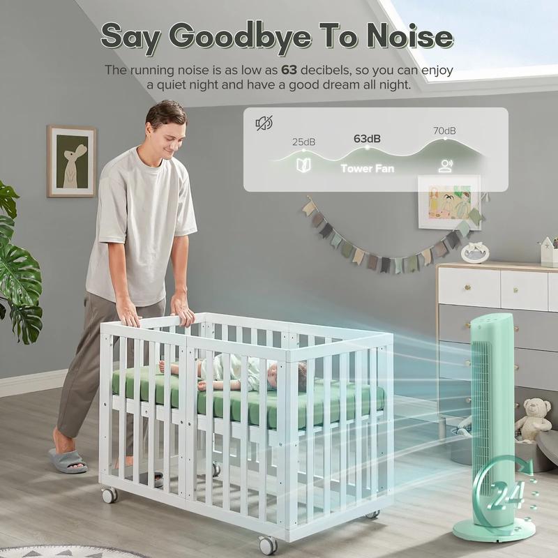 COWSAR Tower Fan for Bedroom, 85° Oscillating Fans with 8 Speeds, 30" Portable Bladeless Standing Fan, 15H Timer, Normal/Natural/Sleep 3 Fan Modes, Freestanding Tower Fans, Green