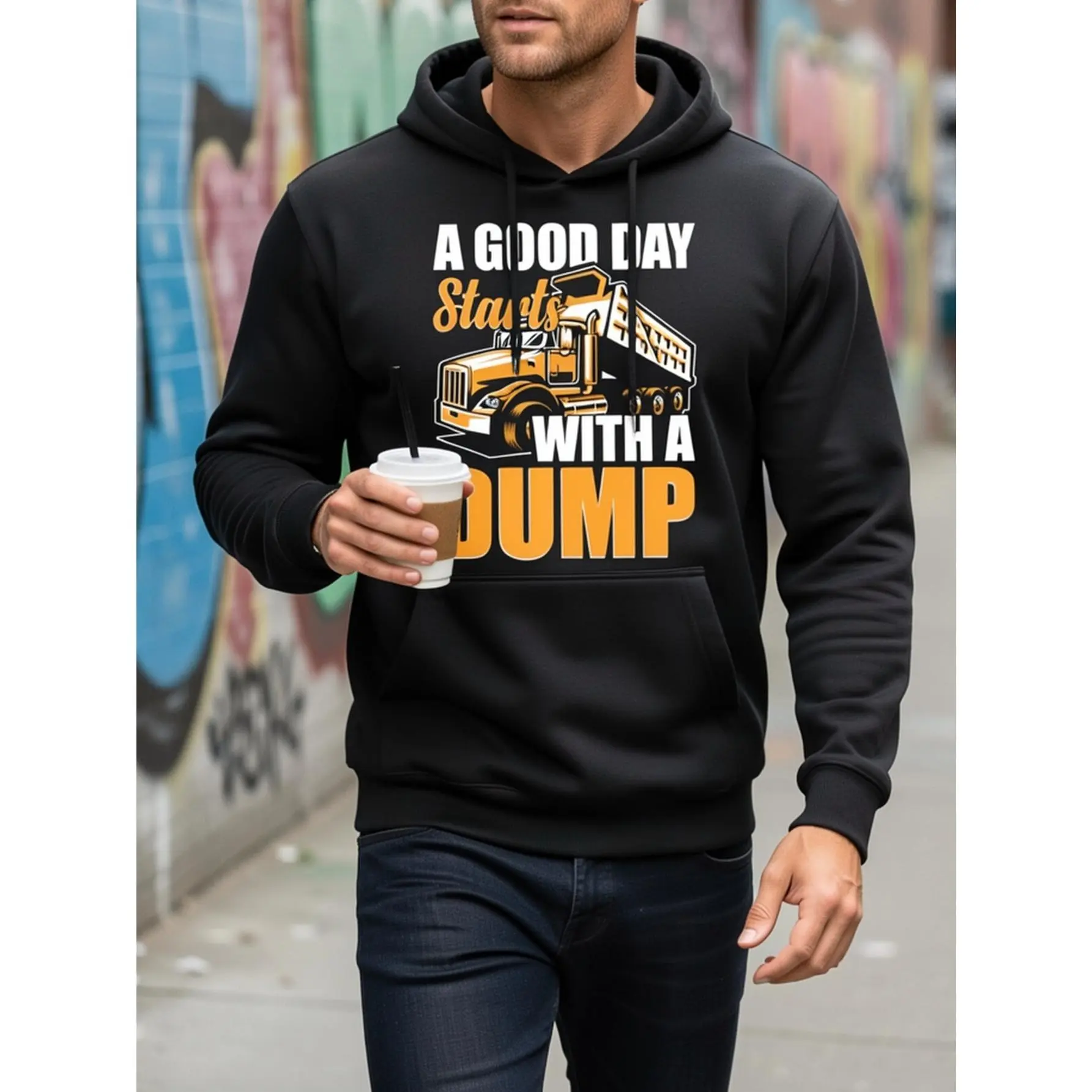 Men'S Heavy-Duty Dump Truck Driver Hoodie - Funny Construction Worker Pullover Sweatshirt with Kangaroo Pocket, All-Season Casual & Formal Wear