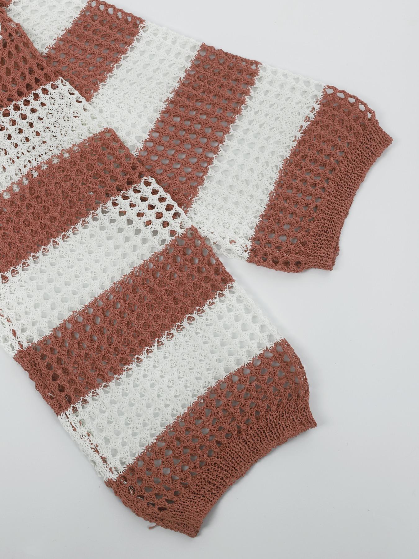 Women's Striped Print Hollow Out Sheer Drop Shoulder Sweater, Casual Long Sleeve Boat Neck Jumper for Spring & Fall, Fashion Women's Knitwear for Daily Wear