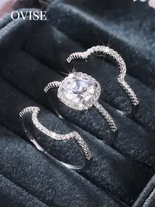 3 Pcs/Set Romantic Cubic Zirconia Ring Set For Women For Wedding Party Jewelry Valentine's Day Gift