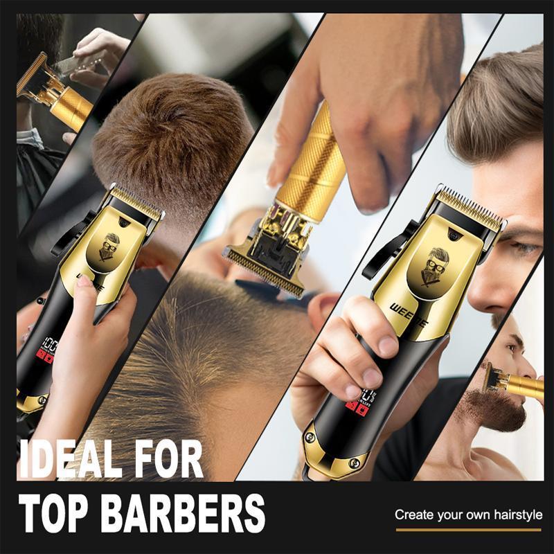 Electric Multifunctional Hair Trimmer Kit, Professional Cordless Hair Clippers and T-Blade Trimmer Combo for Men with LED Display, Barber Equipment Set
