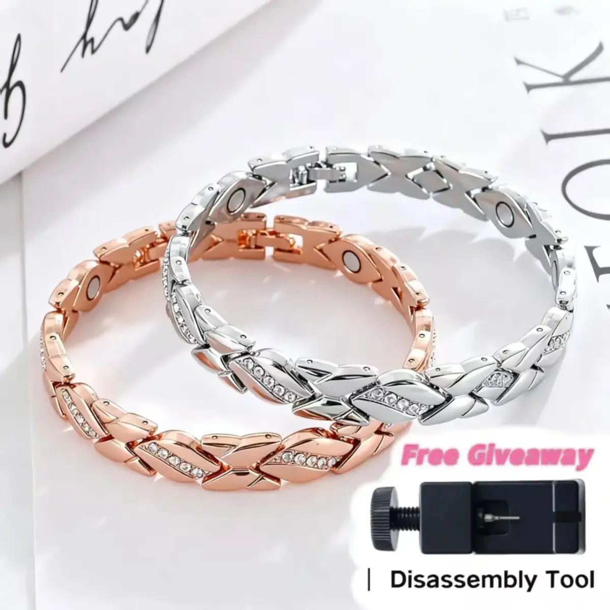 Elegant Leaf Pure Copper Magnetic Bracelet - 3500 Gauss Wellness Bangle with Diamond Accents, Adjustable Fashion Jewelry Gift for Women