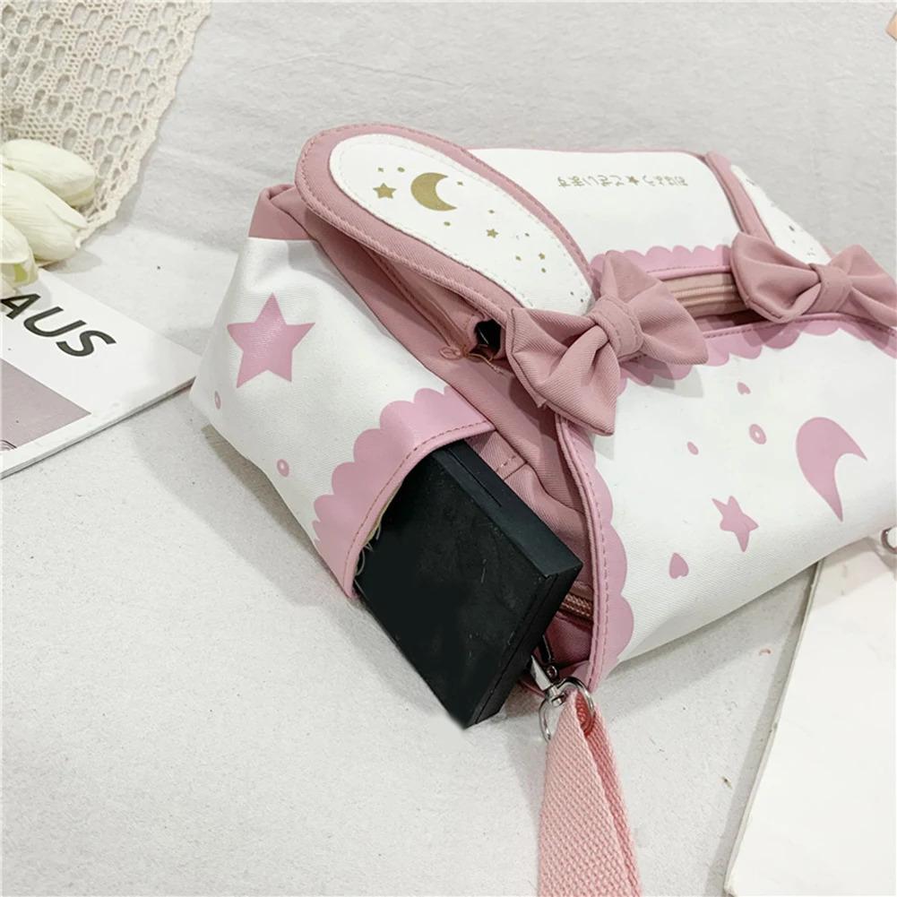 Y2K Cute Girl Lolita Bow Rabbit Shoulder Bag Women Star Moon Canvas Crossbody Bags Korean Kawaii Satchel Bag Sweet Messenger Bag