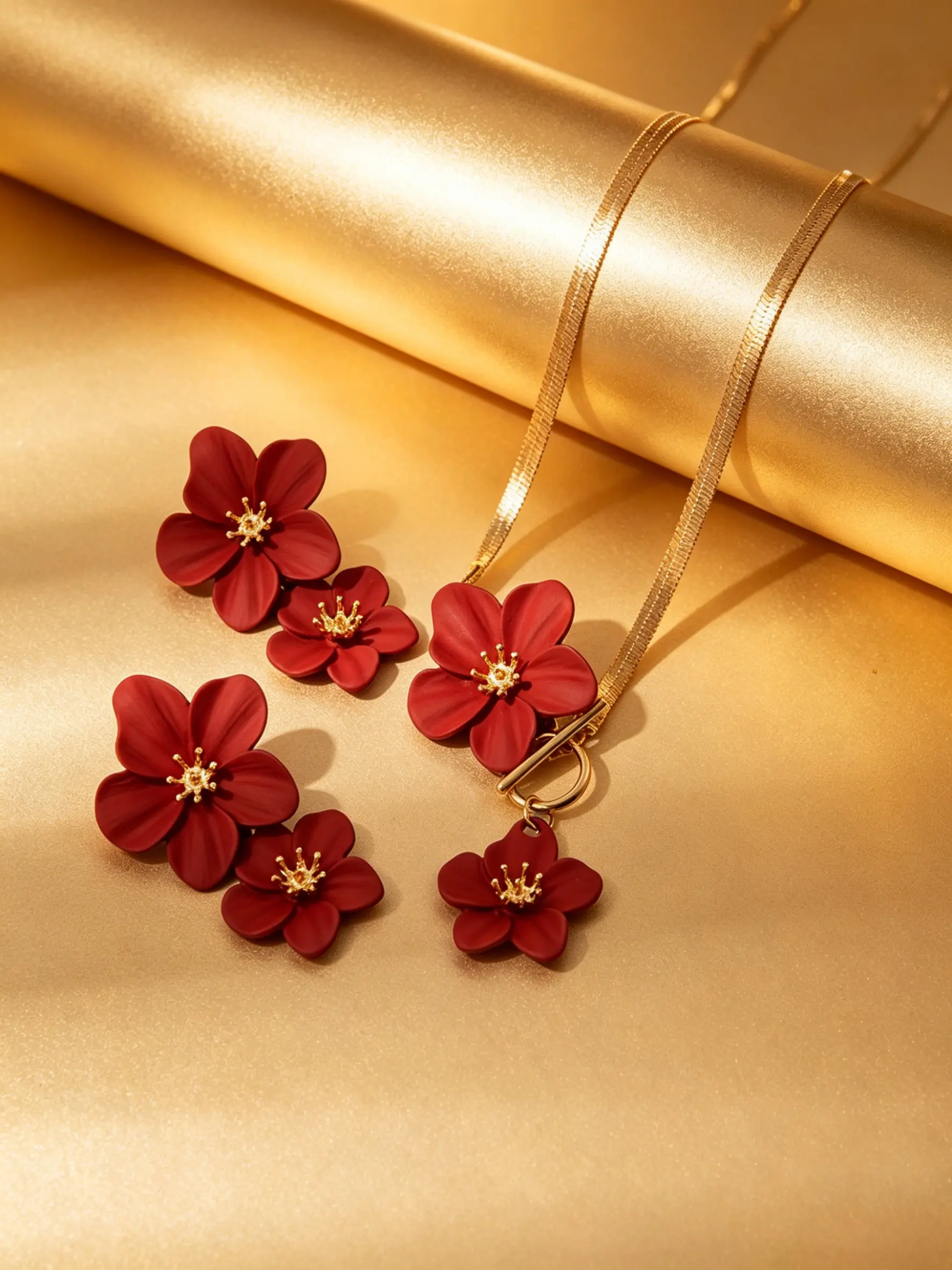 Matte Double Flower Jewelry Set 18K Gold Flat Snake OT Toggle Necklace Matching Drop Flower Earrings Waterproof Stainless Steel Colorful Floral Wedding Party Jewelry Gift for Women