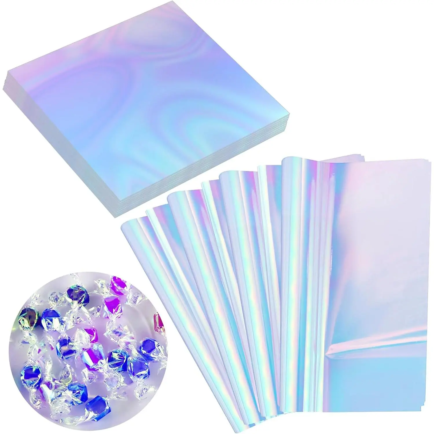 150 count Iridescent Cellophane Sheets Holographic Cellophane Wrap | Iridescent Paper for Candy  Wraps DIY Crafts Art Lights Window Decoration (9 x 9 Inch)