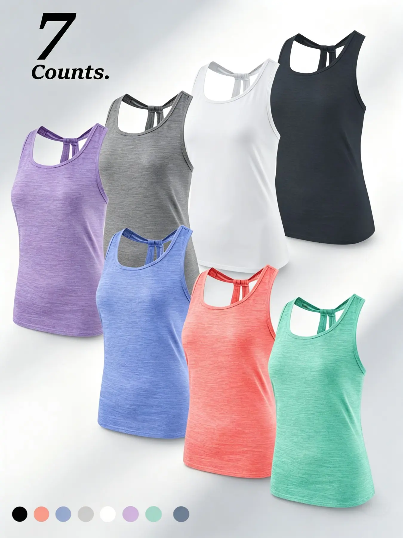 7-Pack Women's Backless Quick-Dry Yoga Vest, Hollow Out Sports Top, Breathable Sleeveless Shirt for Gym Running, All Seasons Casual Wear