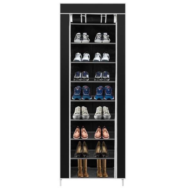 [Bellemave]Room-saving 10-Layers 9 Lattices Non-woven Fabric Shoe Rack Black