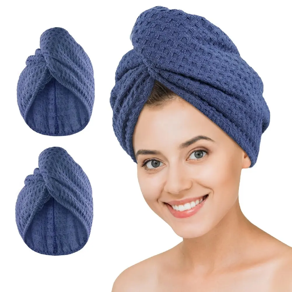 Microfiber Hair Drying Towel: 2 count Waffle Long Hair Turban Wrap | Terry Cloth  Absorbent Dry Anti Frizz Twist Plopping Curly Shower Turban for Women Wet Hair