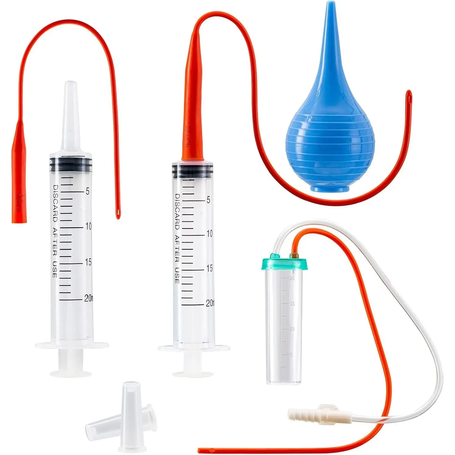 Newborn Puppy & Kitten Sterile Mucus Extractor Medical Kit - 8 FR Red Tube Feeding Catheter, 20ml Syringes & Bulb Aspirator for Small Animals