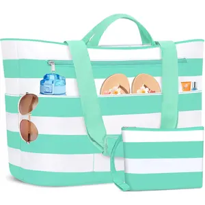 Extra Large Beach Bags Waterproof Sandproof XL Beach Tote Bag for Women Zipper Foldable Swim Pool Bag with Wet Pocket(Gift)