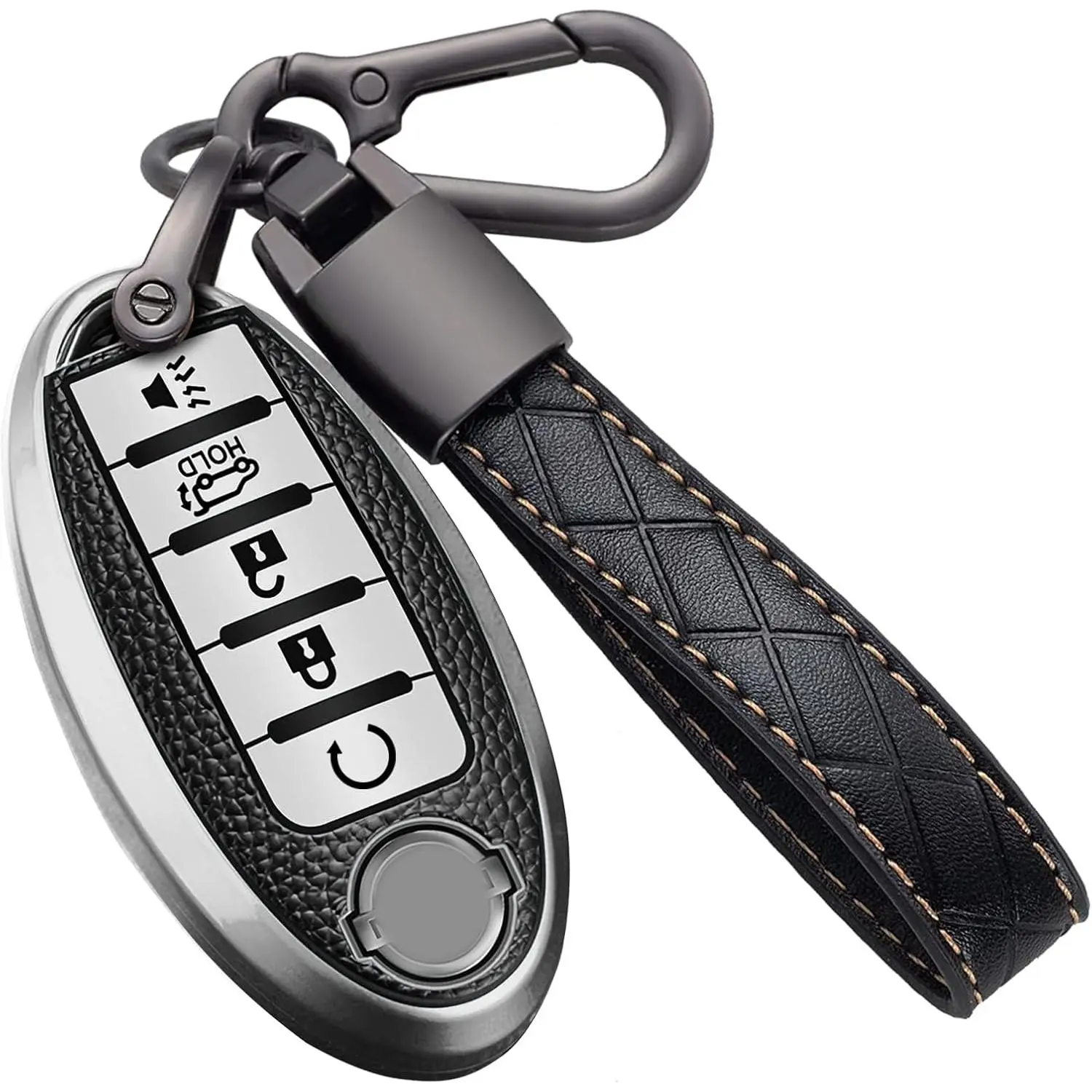 Key Fob Cover for Nissan with Keychain Accessories, Premium TPU Full Protection Key Case for Altima Rogue Sentra Maxima Armada Pathfinder Murano, for Infiniti Key Shells (5-Buttons, Silver)