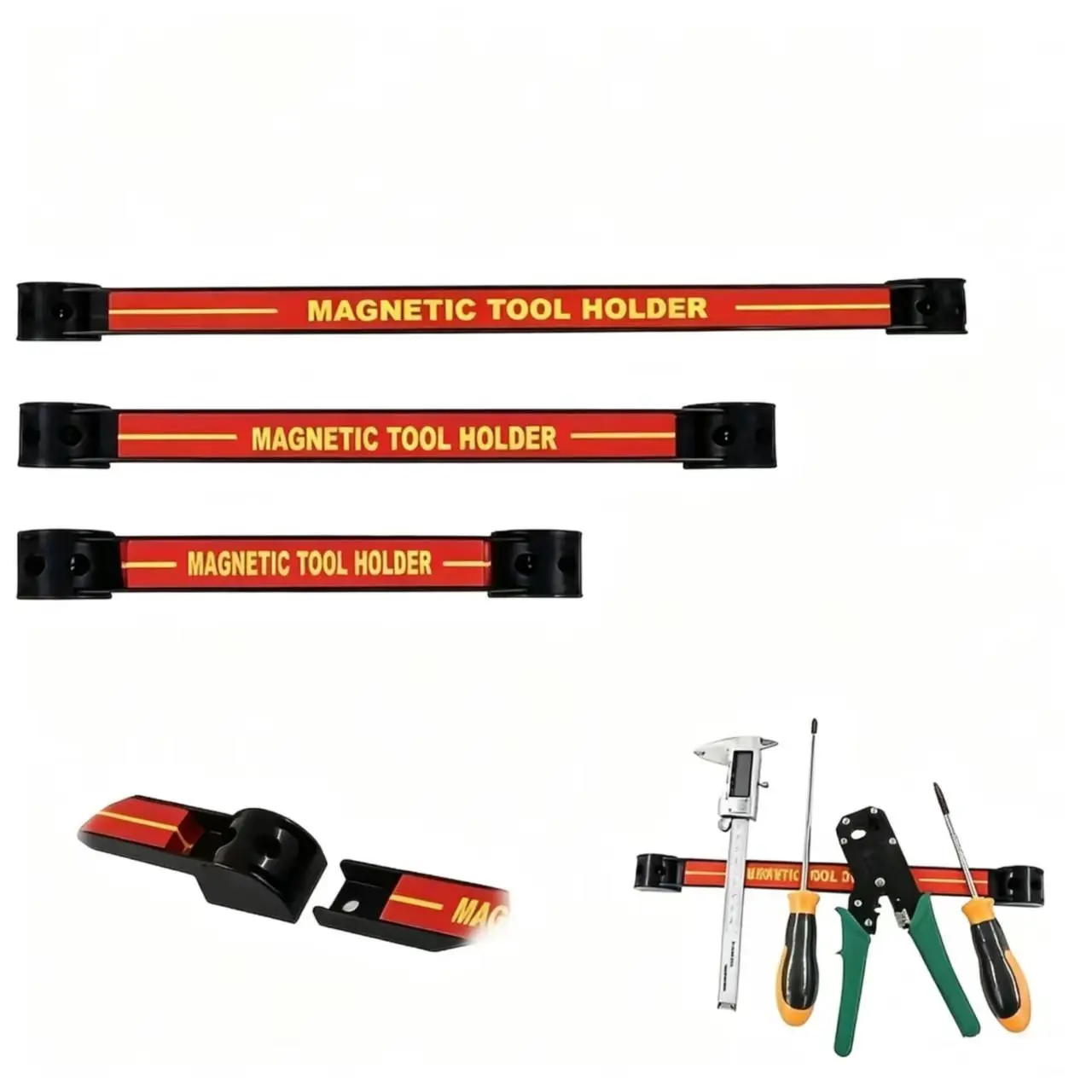 Red Magnetic Tool Holder System with Heavy-Duty Magnetic Base & Tool Slots, Garage Workshop Household Storage Organizer with Magnetic Mount, Suitable for Wrenches, Sockets, Screwdrivers and Pliers