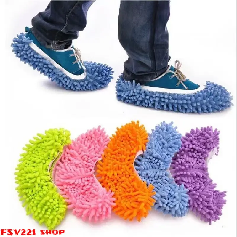 2-PCS Detachable Mop Slipper Covers - Ideal for Hardwood, Tile Floor, Daily House Cleaning & Lazy Home Helper Washable Chenille Floor Mopping Shoe Covers, Detachable Dust Cleaning Slipper Socks, Multicolor Lazy Floor Cleaning Tool