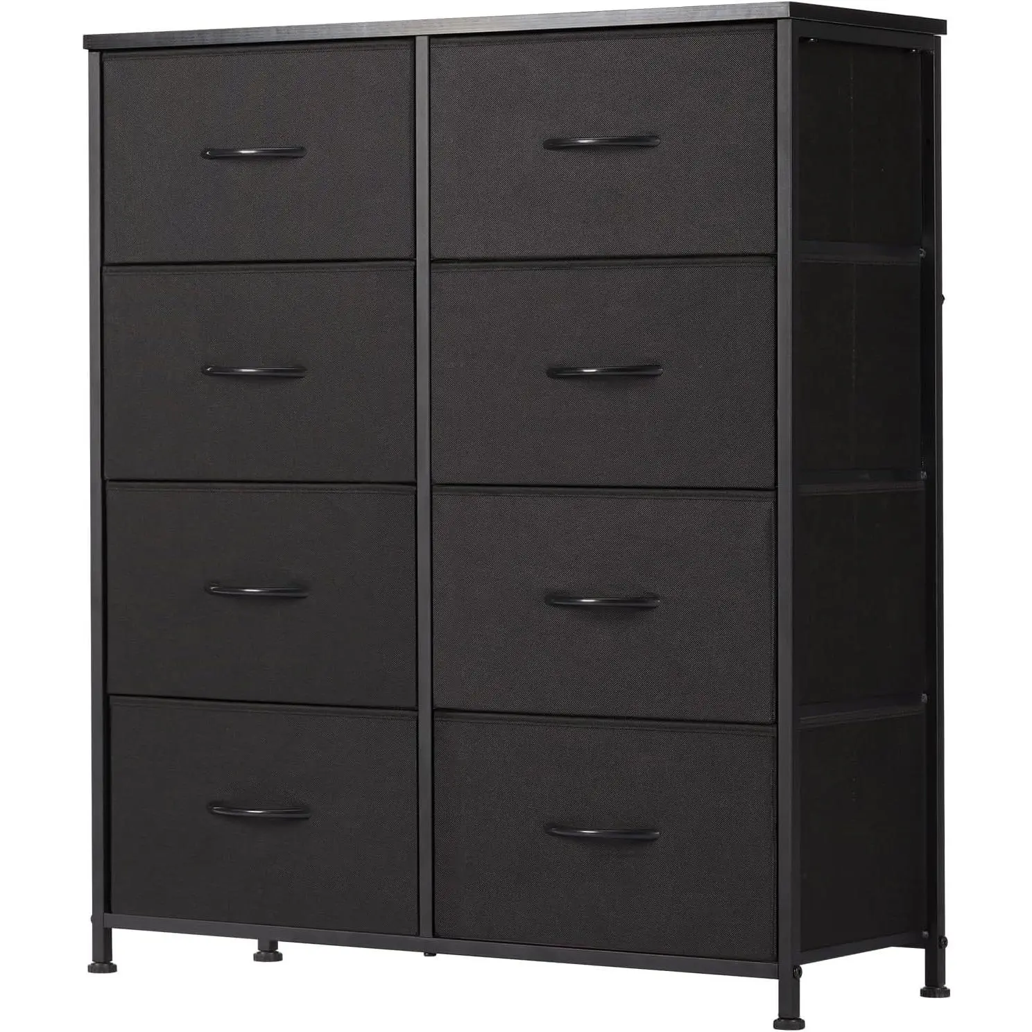 8 Drawer Black Dresser for Bedroom Tall, Organizer Storage| Fabric Storage Tower, Chest of Drawers with Steel Frame, Wood Top for Living Room, Closet
