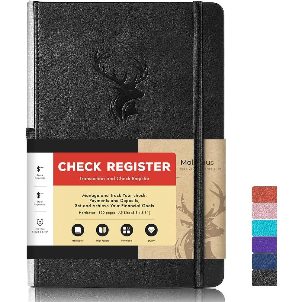 Check Registers for Personal Checkbook A5, 5.8" x 8.3" | Register for Personal or Business, Hardcover Registers Log to Track Payments, Deposits & Finances Transaction Black