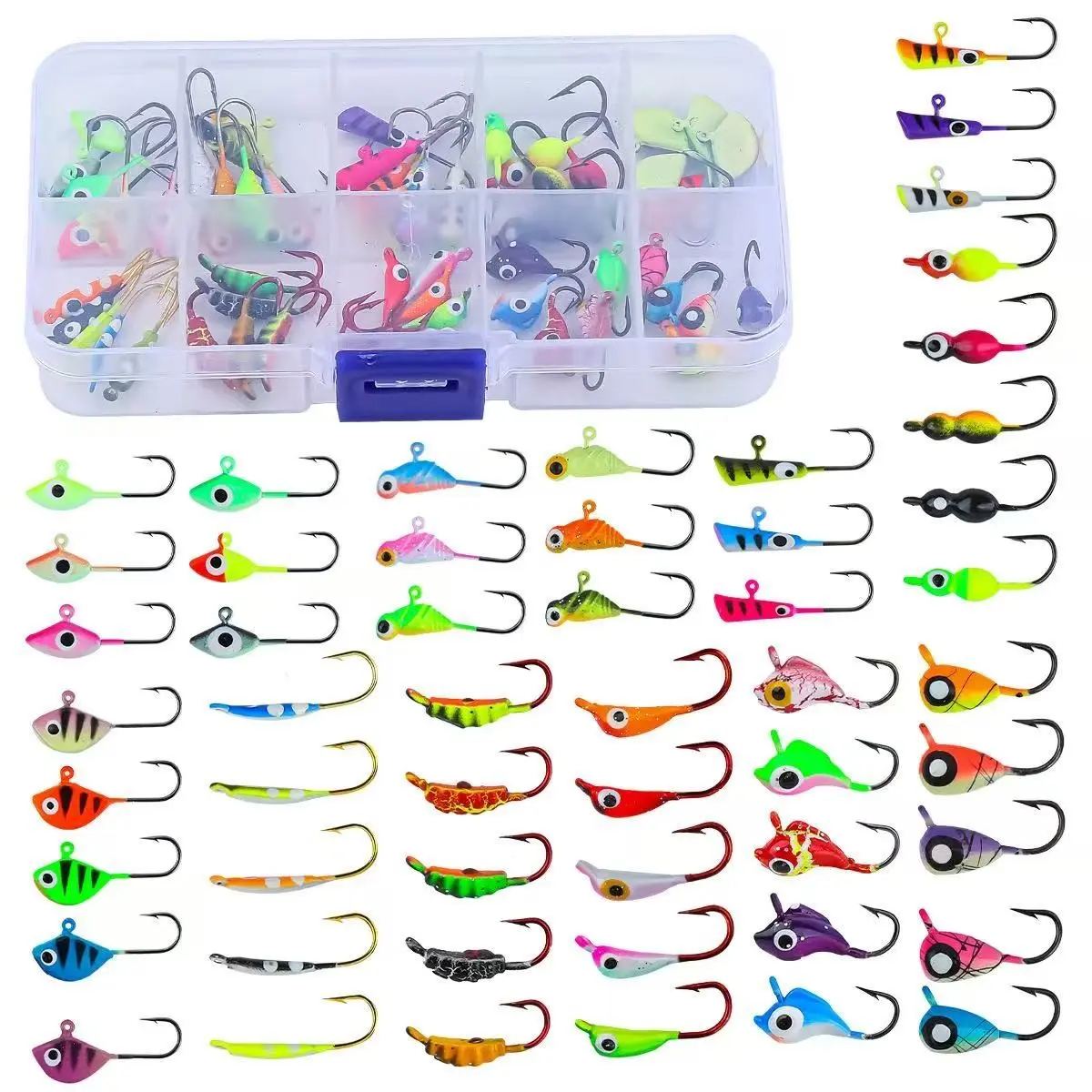 Ice Fishing Lure Kit, Artificial Lures, Mini Lead Head Hooks, Sinkable Soft Baits, Cold Water Light Mouth Fish Target, Portable Storage