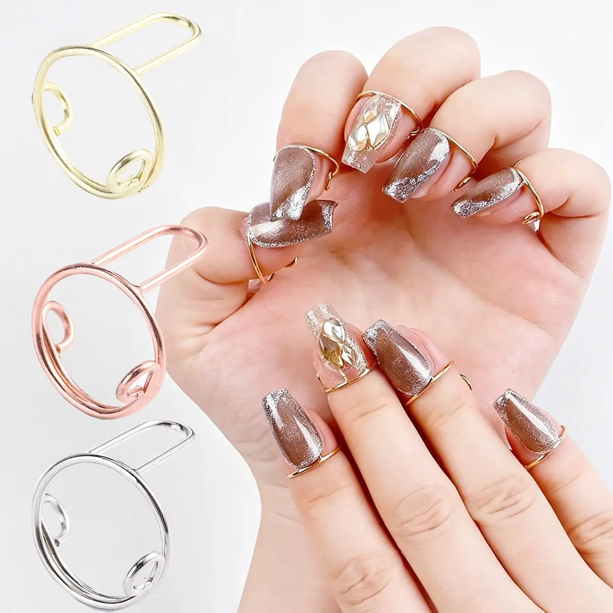 Adjustable Nail Ring for Acrylic Nails, and Silver Color Options, Non-Fading, Women's Elegance Versatile DIY Nail Art Accessories, Perfect for Daily Wear and Parties