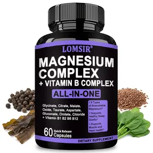 Magnesium Complex with Magnesium Glycinate Citrate Malate Oxide Taurate Aspartate Orotate & Chloride Vitamin C B1 B2 B6 B12 Complex - Support Mood & Sleep & Heart Health - 60 Capsules