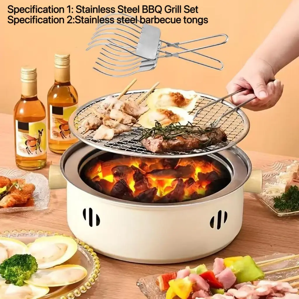Portable Stainless Steel BBQ Grill Set, Compact Tabletop Charcoal Grill with Grate, Home and Outdoor Cooking Bbq Camping Kitchen Gear and Festive Gift Idea, Bbq Charcoal Grills