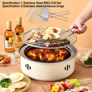 Portable Stainless Steel BBQ Grill Set, Compact Tabletop Charcoal Grill with Grate, Home and Outdoor Camping Kitchen Gear and Festive Gift Idea